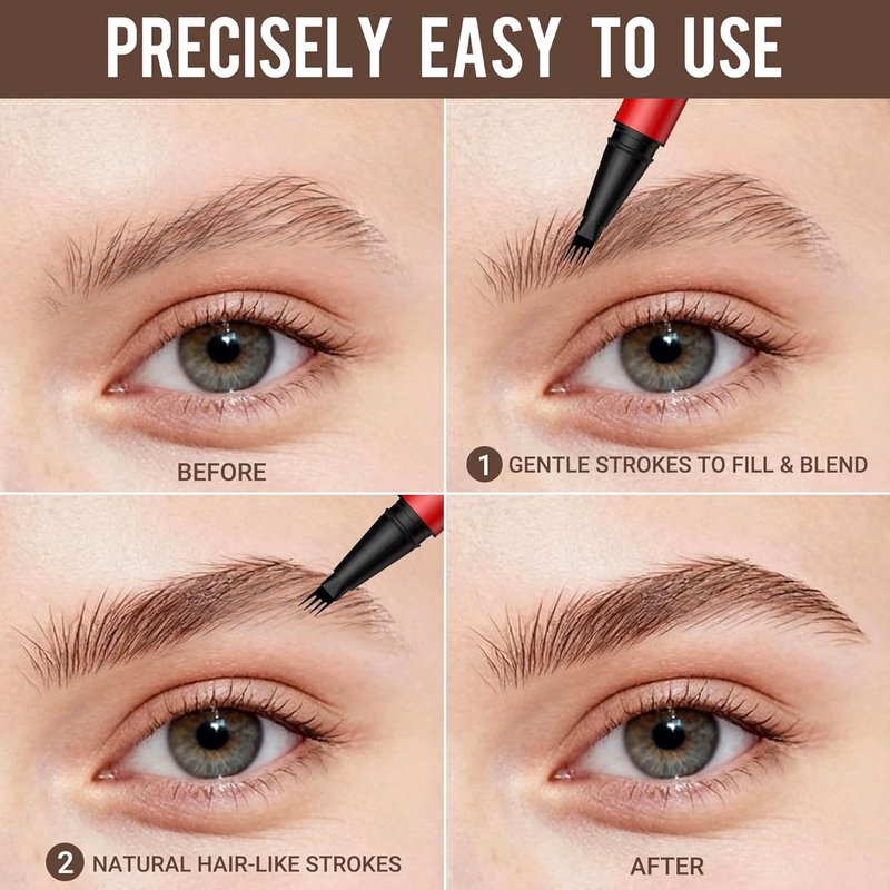 Eyebrow Pencils for Women - Precise 4-Tip Brow Pen 2 Pack | Natural-Looking Fuller Brows, Light Brown