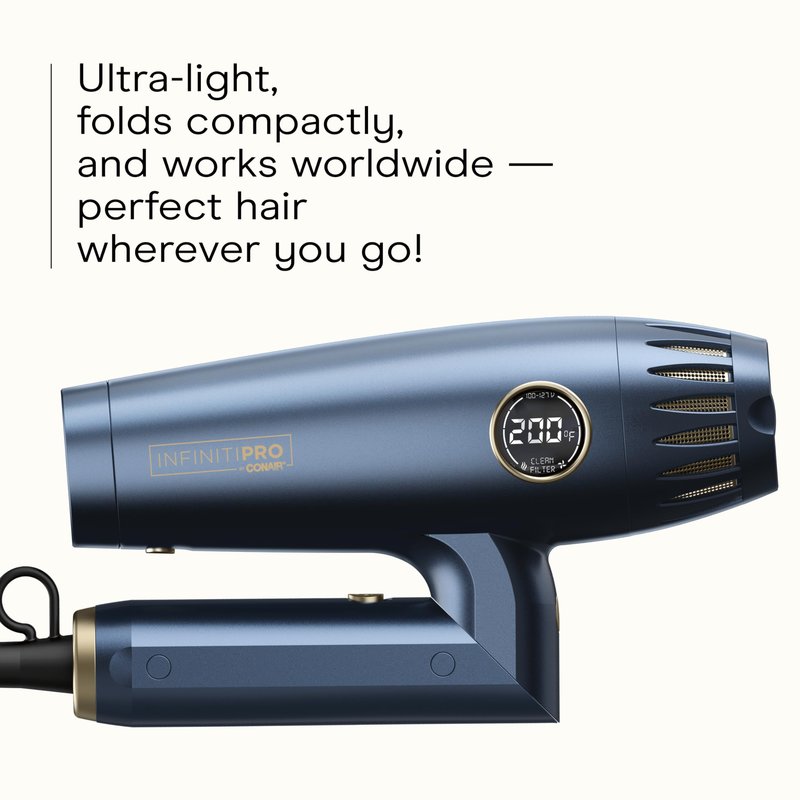 Infiniti PRO by CONAIR DigitalAIRE 2.0 Hair Dryer, 1875W Frizz-Reducing Ionic Hair Blow Dryer with Diffuser, Up to 5X More Speed and 90,000 RPMs for Advanced Drying Power, Blue