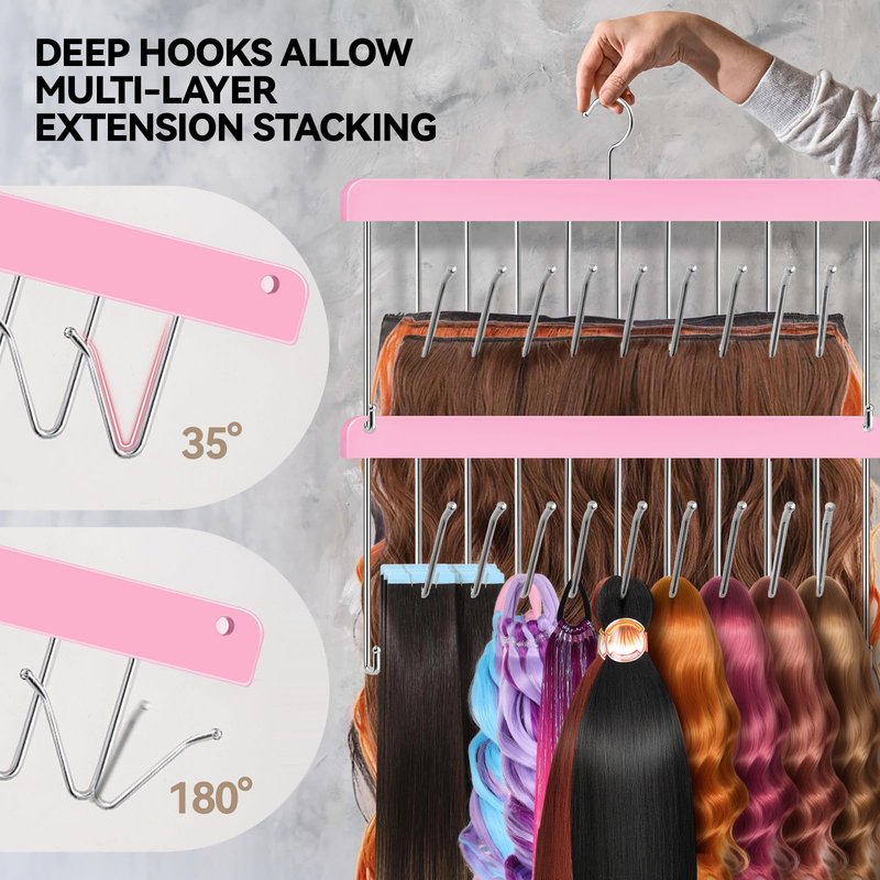 2 Pack Hair Extension Holder & Hanger – Stackable Hair Extension Storage Rack for Styling, Rotatable Braiding Rack Wig Organizer Stand for Wigs, Hairpieces, Clip/Tape Ins and Accessories
