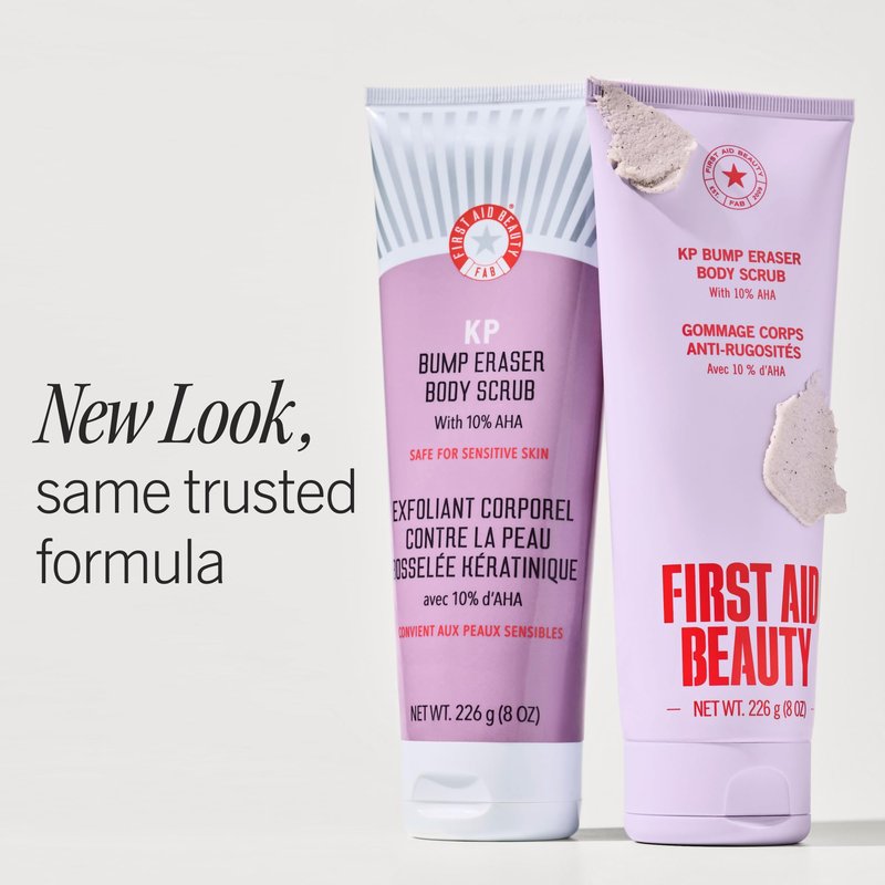 First Aid Beauty KP Bump Eraser Body Scrub with 10% AHA - Dermatologist-Tested Keratosis Pilaris Exfoliator - Support for Rough Bumps & Uneven Skin Texture - Sensitive Skin - 2 oz, Fresh Strawberry