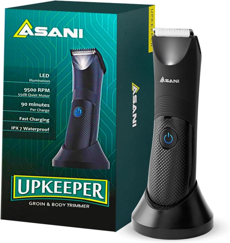 Asani Upkeeper Body Hair Trimmer - Rechargeable Electric Groomer with Nick-Free Blade & LED Light | IPX7 Waterproof for Groin & Legs
