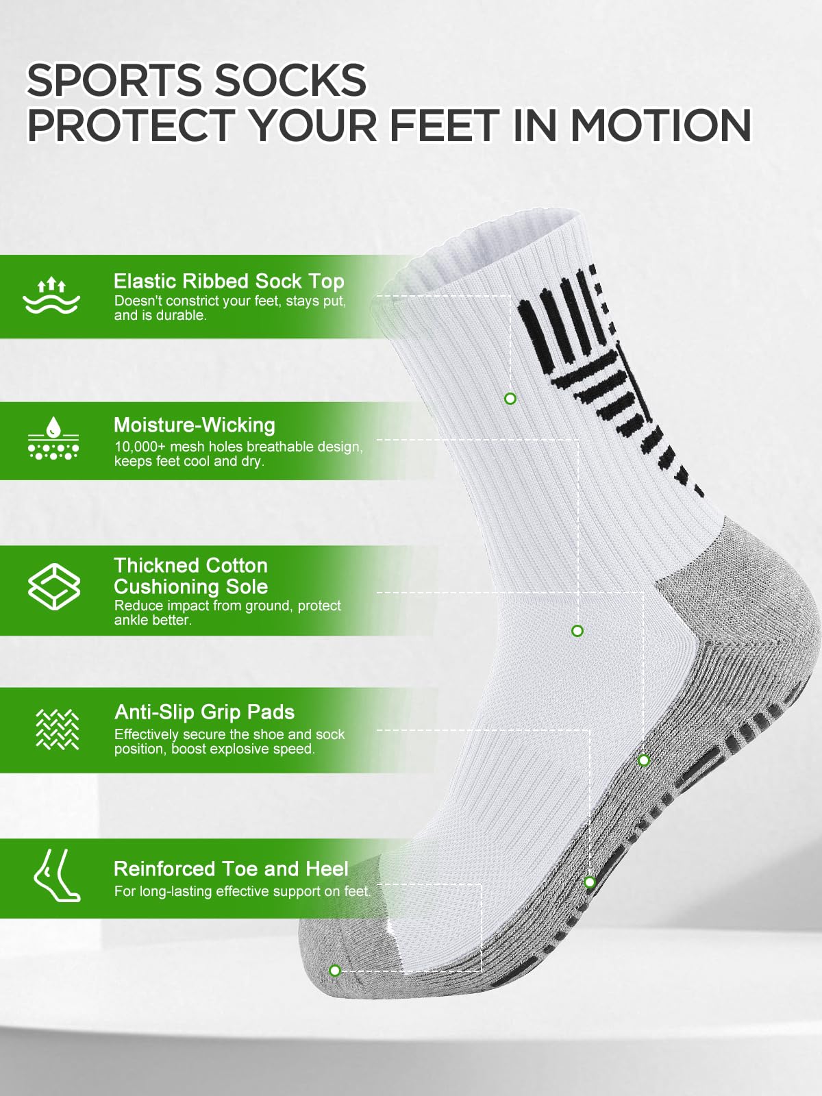 Veridra 1 Pair Men's Grip Socks for US 7-12.5, Anti-Slip Athletic Grippy Soccer Socks Non Slip Pads for Football Basketball Pilates Hospital Yoga, Whtie