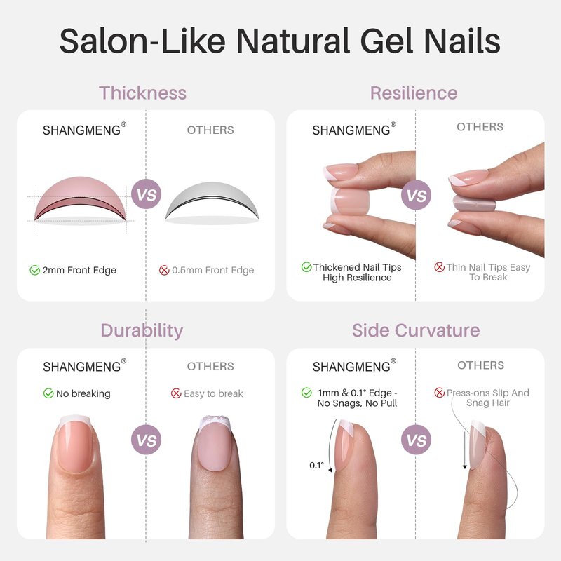 Cat Eye Nude Press on Nails Square - SHANGMENG Soft Gel Press on Nails Short for Women Gift, Fit Perfectly & Natural Stick on Nails with Glue in 16 Sizes - 32 Reusable Fake Nails, Light Nude