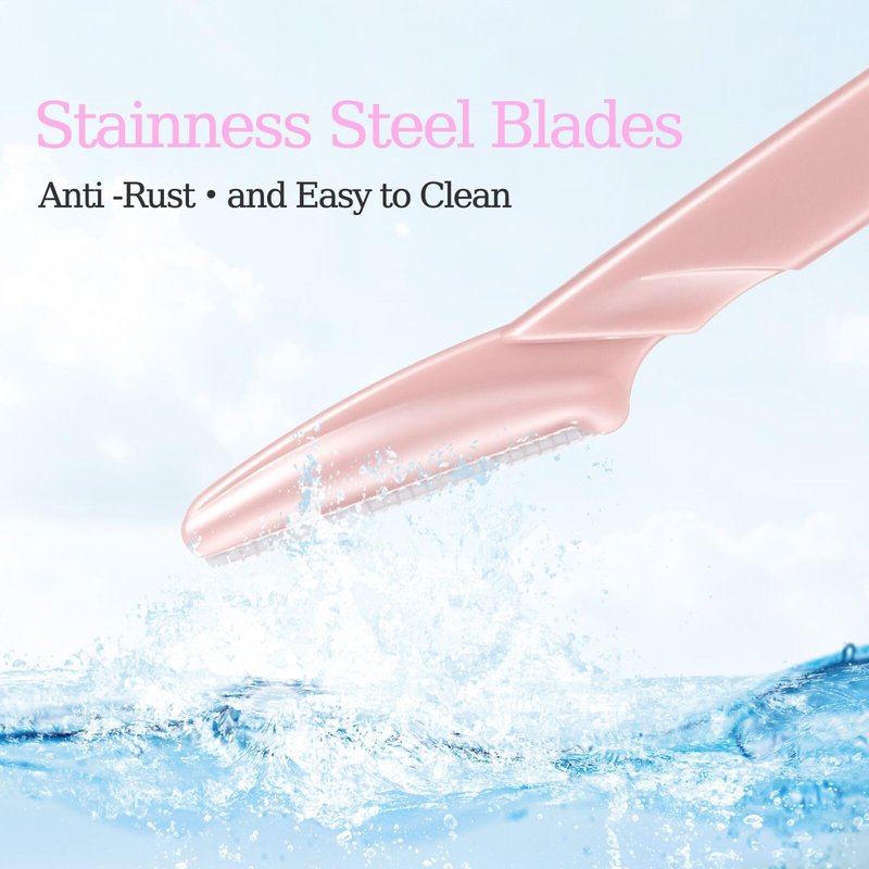 Dermaplaning Tool for Women, 40pcs Newbie Friendly Facial Hair Removal, Face Eyebrow Razors and Shaver with Protective Covers for Peach Fuzz Remover, Blush Pink, Stainless Steel