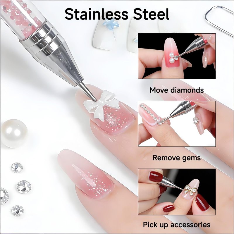 2PCS Rhinestone Picker Tool Dotting Pen - Rhinestone Picker Tool Set with 6 Wax Tips and 2 Tweezers, Gem Picker Pen Diamond Jewel Applicator, Rhinestone Tools Kit for Bedazzling DIY Nail Art