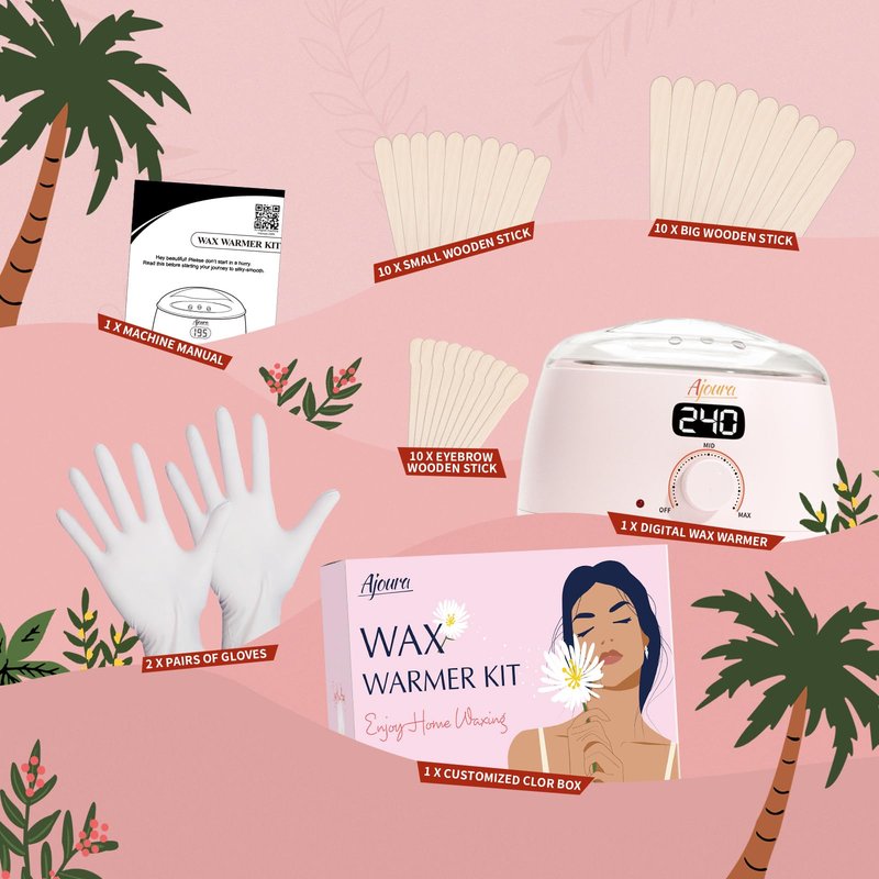Ajoura Digital Wax Warmer, 10 minutes Quick-Heat Hair Removal Kit with Precision Temp. Control, Wax Heater including 30 Waxing Sticks & 2 Pairs of Gloves, Ideal Home & Salon Use for Whole Body