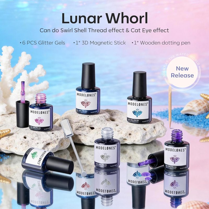 Modelones Cat Eye Gel Nail Polish Set - 6 Shimmering Colors for Stunning Nail Art | Iridescent Mermaid Swirl