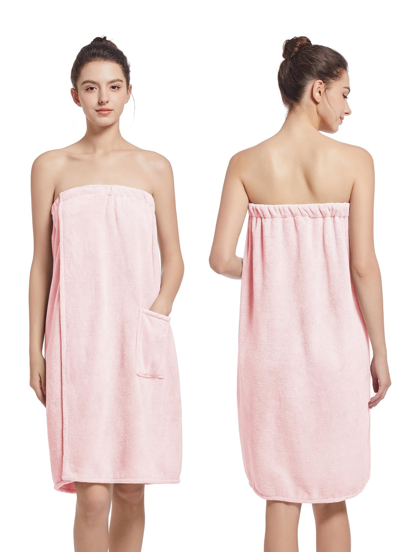 Women'S Soft Wrap Towel Full Length，Bath Robe After Shower Female Plush Long，Spa Bathrobes Lightweight With Pockets (US, Alpha, One Size, Regular, Regular, Light Pink)