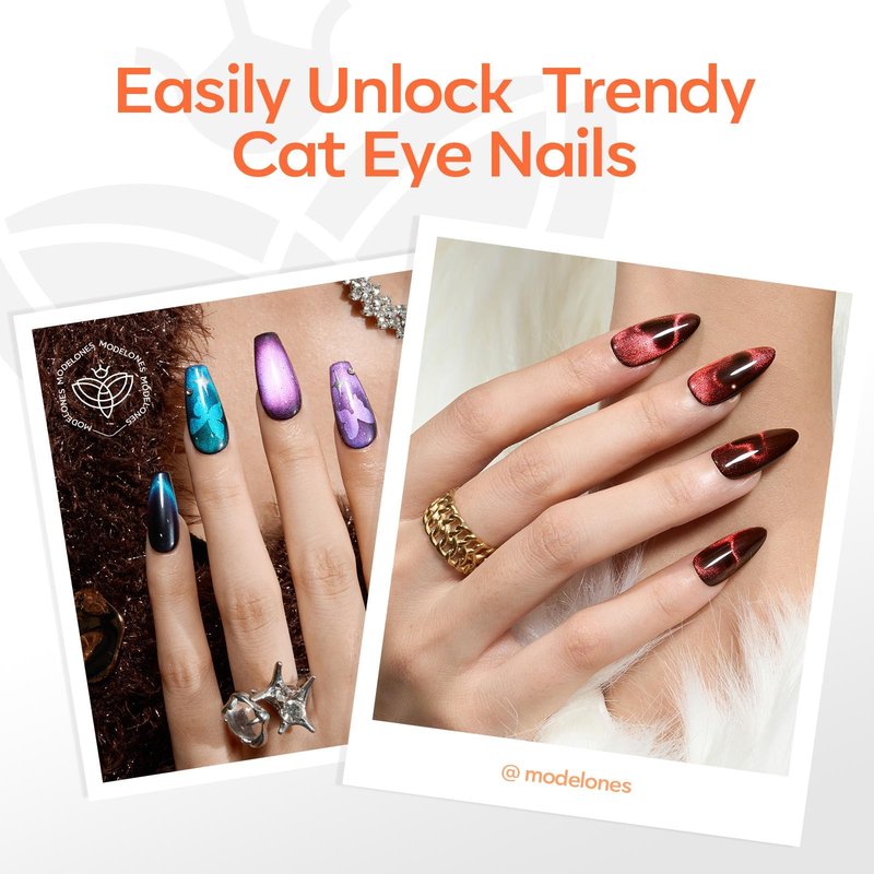 modelones Cat Eye Magnet Set, Heart Nail Art Tool Strong Magnetic Pen Double Head Round Magnets Stick Wand Diverse French Moon Floral Circle Cateye Effect DIY Professional Manicure Gift for Women