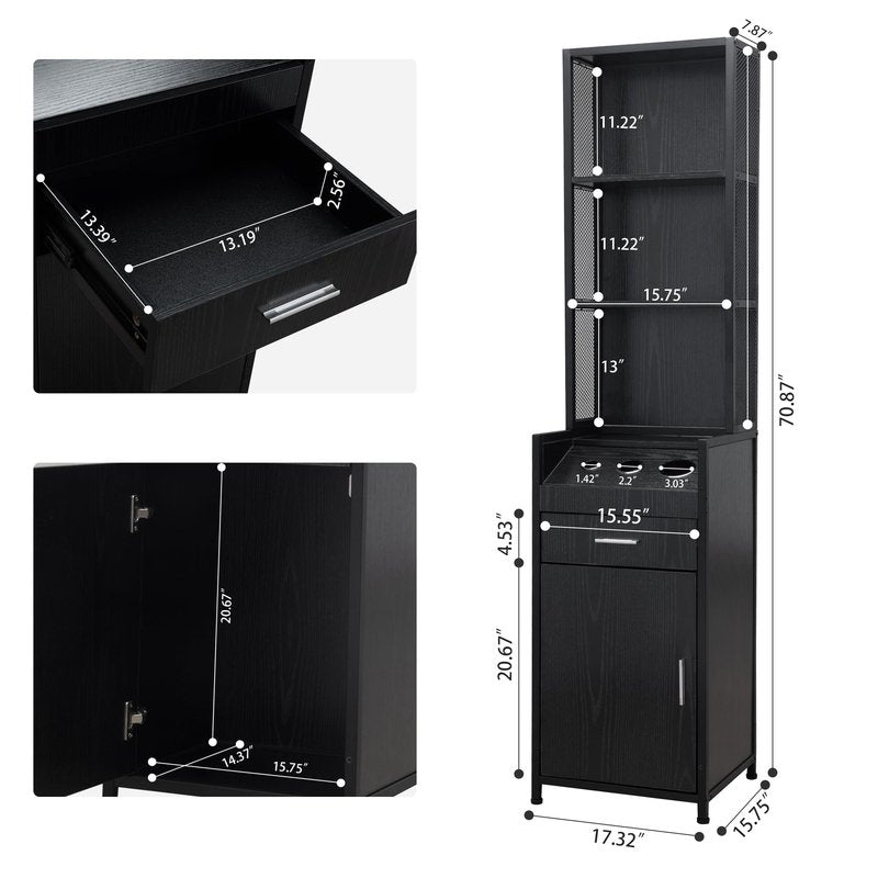 BARBsocial Reusable Salon Station for Hair Stylist, Barber Station with 3 Hot Tool Holders & Hair Storage with Shelves - Salon, Spa Furniture - Black