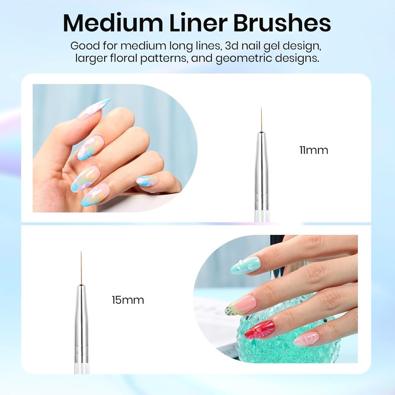 Beetles Nail Art Brushes Set - 5 Pcs Liner Brushes & 15ml Clear Blooming Gel Polish for Marble Effect