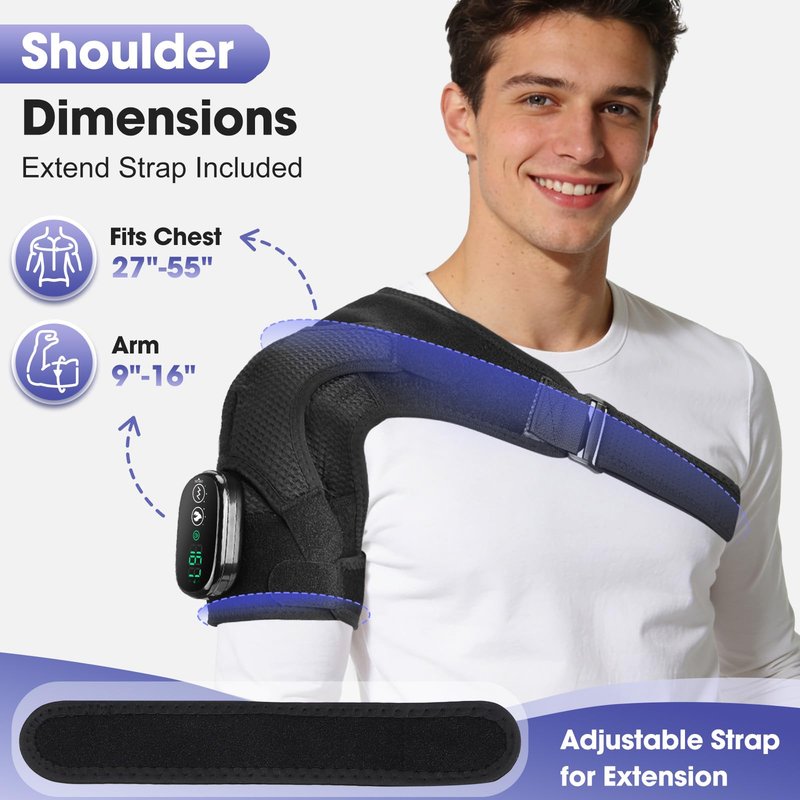 Shoulder Heating Pad with Massage, Cordless Heated Shoulder Wrap for Pain Relief, Rotator Cuff & Frozen Shoulder Support, Portable 3 Heat & 3 Vibration Shoulder Massager for Deep Tissue