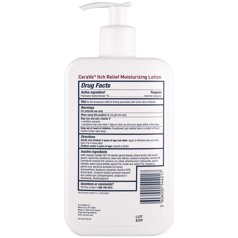 CeraVe Anti Itch Moisturizing Lotion with Pramoxine Hydrochloride, Relieves Itch with Minor Skin Irritations, Sunburn Relief, Bug Bites, 16 Ounces