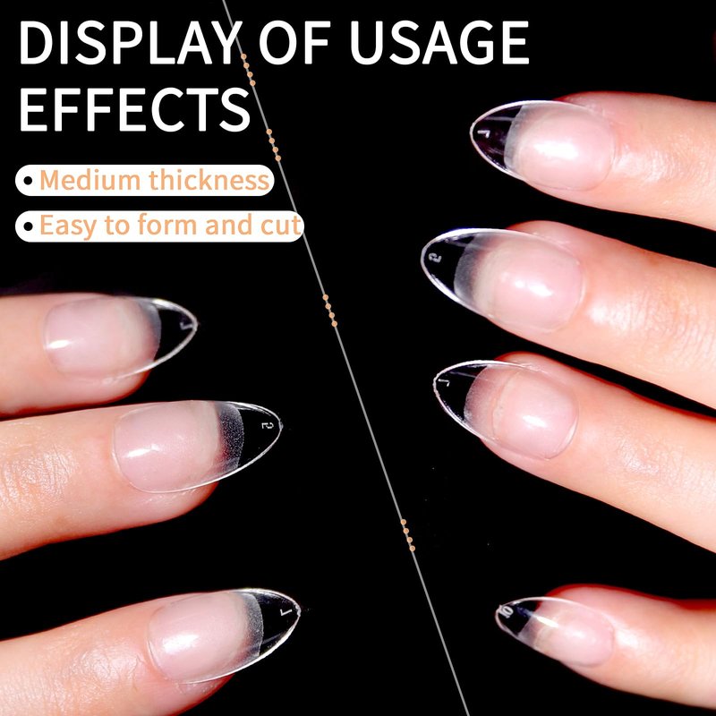 Doneace Medium Almond Nail Tips, 600Pcs Soft Gel Nail Tips, 12 Sizes Pre-Shaped Acrylic Nail Tips Half Matte Full Cover Nail Tips Clear Gelly Press on Flase Nail Tips for Extension DIY Nail Salon