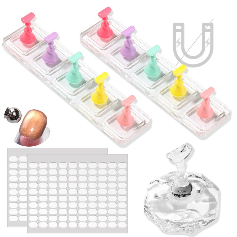 Non-Magnetic Acrylic Nail Stand for Press-Ons, Cat Eye Nail Art Practice & Display Stand, Fake Nail Holder for Painting with Double-Sided Sticky Tape, Manicure Beginner Salon Supplies