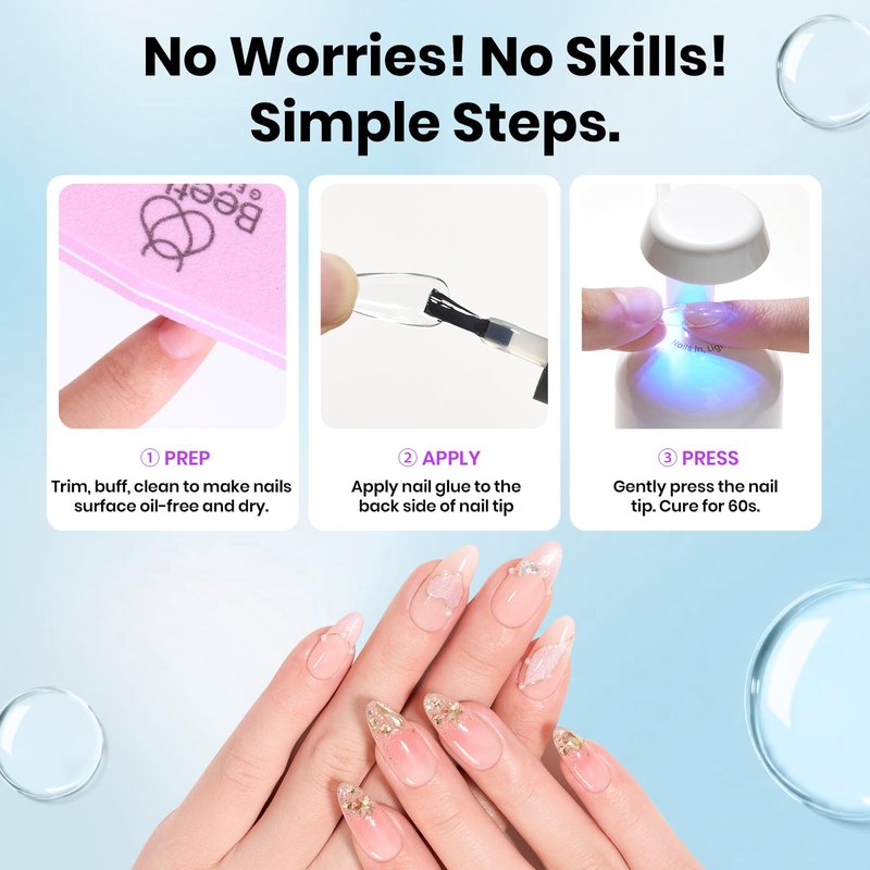 Beetles 9 in 1 Gel Nail Glue for Acrylic Nails Tips, 2 Pcs 10ml Super Strong Nail Glue for Clear False Nails Tips Base Coat Rhinestones Blooming Art Summer Nails Long Lasting U V Light Cure