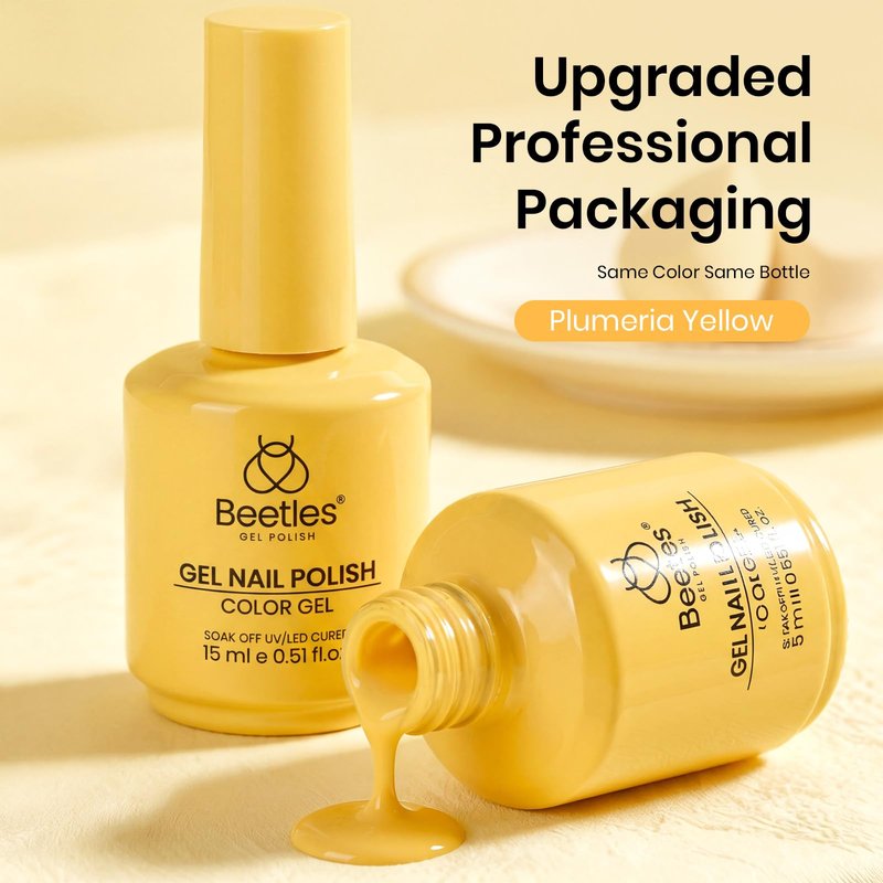 Beetles Yellow Gel Nail Polish - 15ML/0.51Fl Oz, Plumeria Yellow Gel Polish, Same Color Bottle, Soak Off UV LED Lamp Summer Nails Art, Long-Lasting Manicure Salon DIY Nails Home