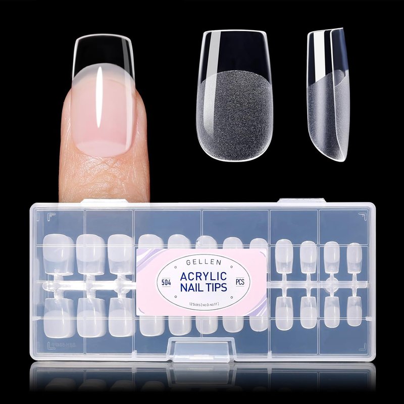 Short Square Nail Tips - 504pcs Full Cover Clear Acrylic Press-On Nails | Half Matte Inner Surface, 12 Sizes Available