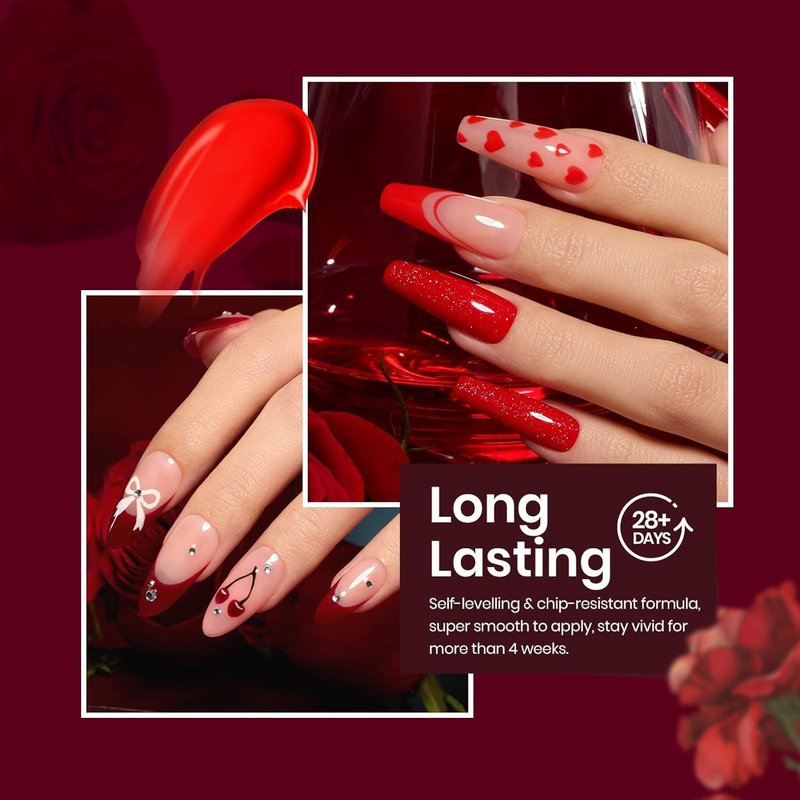 Beetles Red Gel Polish Set - 6 Vibrant Shades for Stunning Nail Art | Soak Off UV/LED Kit for DIY Home Salon