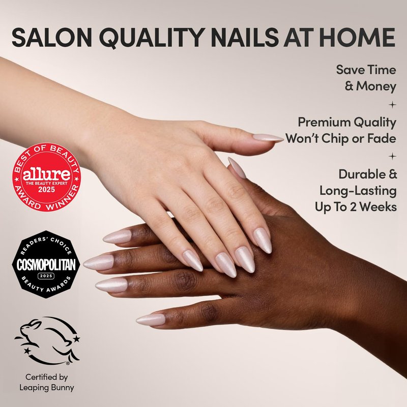 Glamnetic Press On Nails - The Vow | Short Almond Nude Fake Nails with Glossy Velvet Finish | 30 Nail Kit with Glue, 15 Sizes