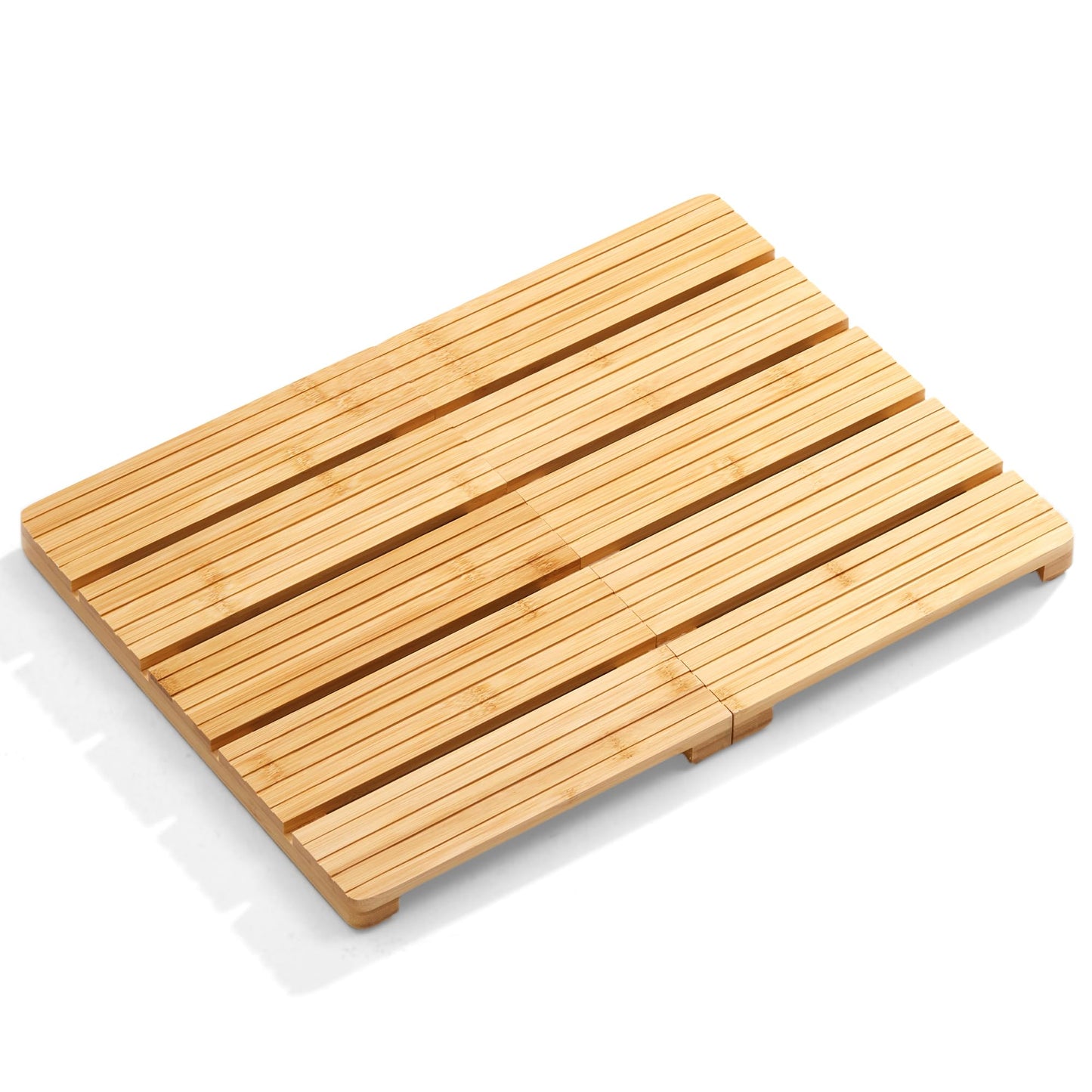 Foldable Bamboo Bath Mat for Shower, 19.68" x 14.17" in Non-Slip Wood Bathroom Rug, Quick-Dry Waterproof Carpet for Indoor Outdoor Use by Sink, Tub, Pool
