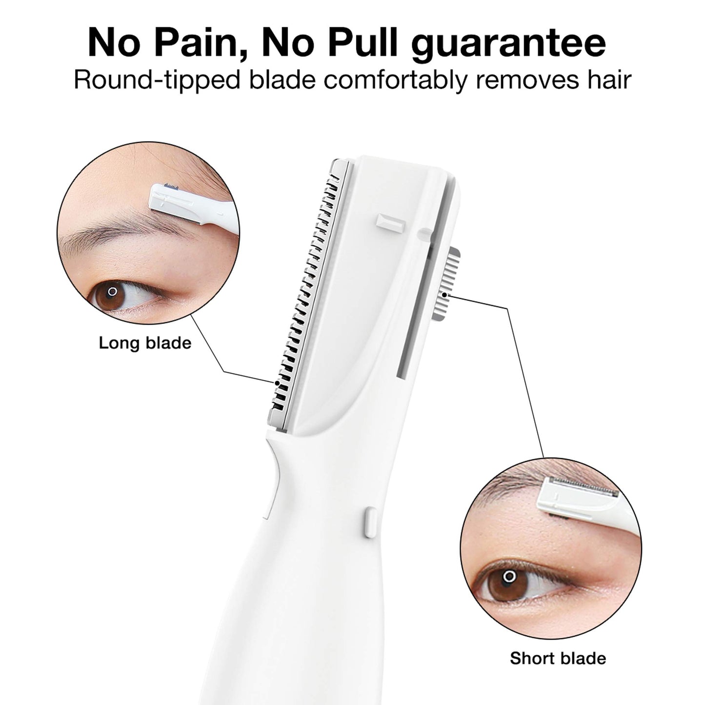 Electric Eyebrow Trimmer - Facial Hair Remover for Eyebrows, Face, Chin, Neck & Upper Lip - Painless Precision Shaver with Comb & Replaceable Blades - Battery Powered & Portable for Peach Fuzz & Body
