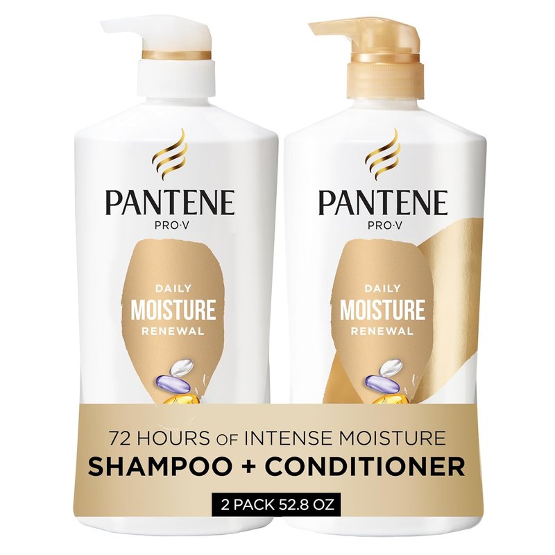 Pantene Daily Moisture Renewal Shampoo & Conditioner Set - Pro-V Nutrients for Hydration & Softness | 52.8 Oz Total + Miracle Rescue Shot (0.5 Oz)