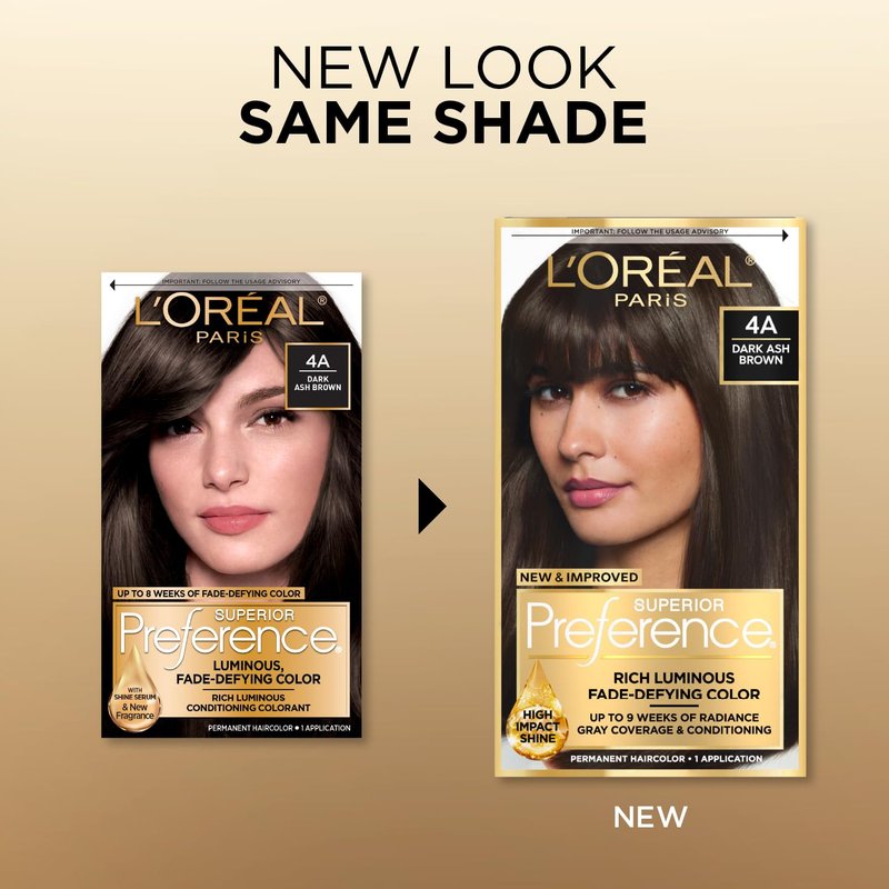 L'Oreal Paris Hair Color - Fade-Defying Dark Ash Brown Dye | 9 Weeks of Radiance, 1 Kit