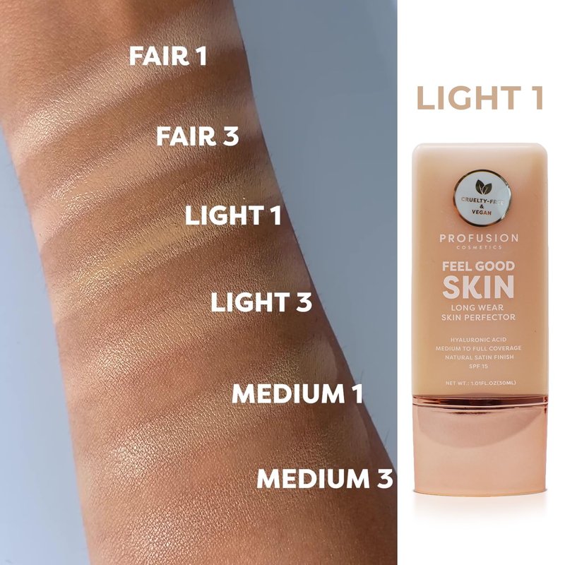 Profusion Cosmetics Lightweight Liquid Foundation - Flawless Radiance, Breathable Vegan Formula | Light 1