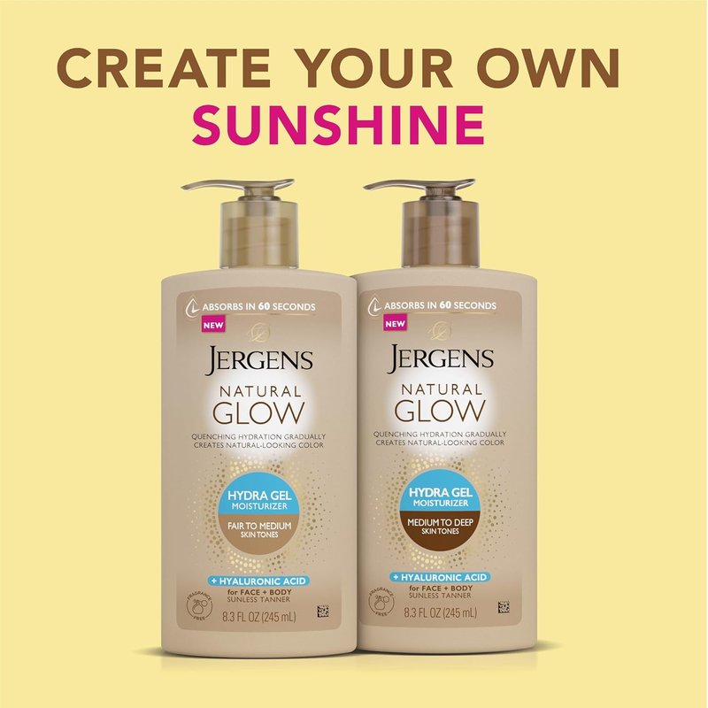 Jergens Natural Glow - Hyaluronic Acid Tanning Lotion | Fragrance-Free Hydrating Gel, 8.3 Fl Oz