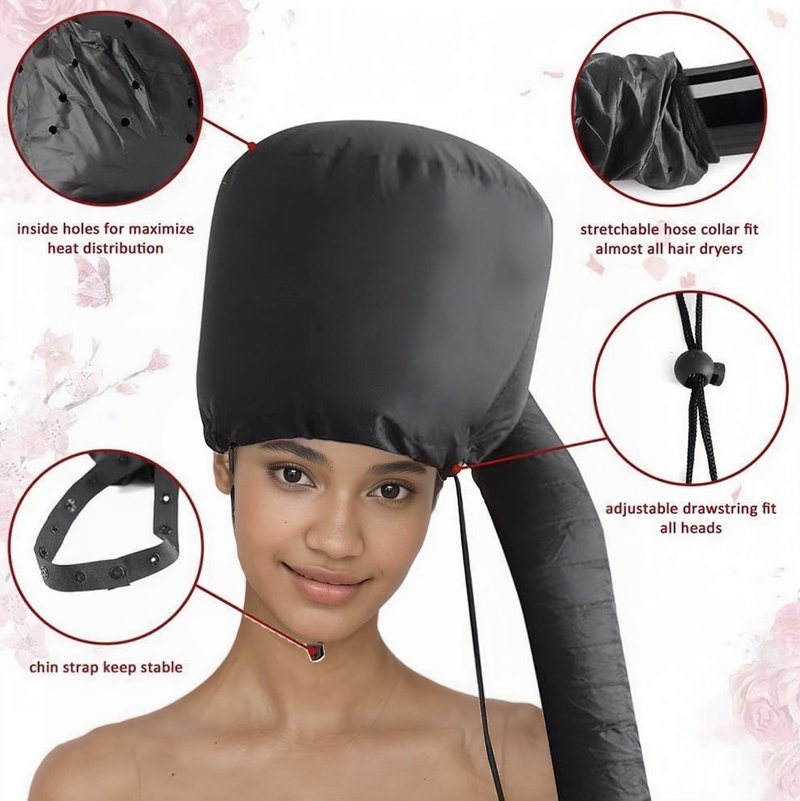 Hair Dryer Bonnet with Plopping Net,Hair Drying Bonnet for Blow Dryer,Portable Home Deep Conditioning Hair Care Hot Cap，Speed Up the Drying