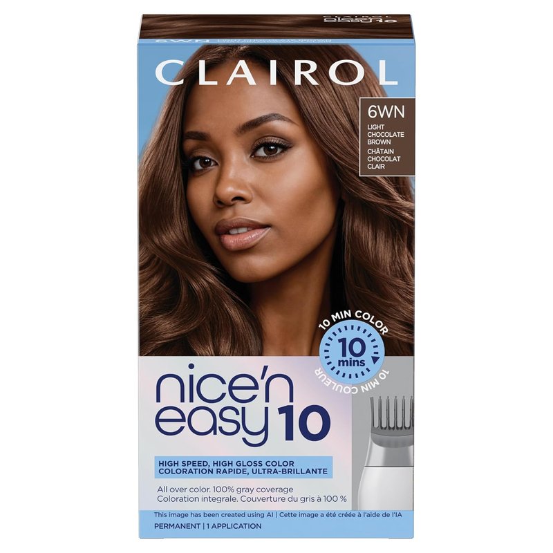 Clairol Nice'N Easy 10 Permanent Hair Dye - 6WN Light Chocolate Brown Color | Single Pack