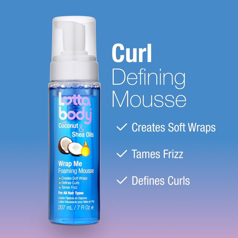 Lottabody Wrap Me Foaming Mousse - Lightweight Curl-Defining & Frizz-Control Formula | Coconut & Shea Oils, 7 oz