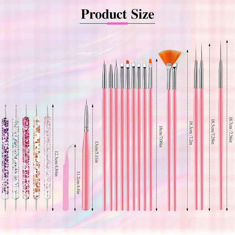 Nail Art Tools Set - 15 Professional Brushes & 5 Dotting Tools | Perfect Kit for Beginners & Nail Technicians