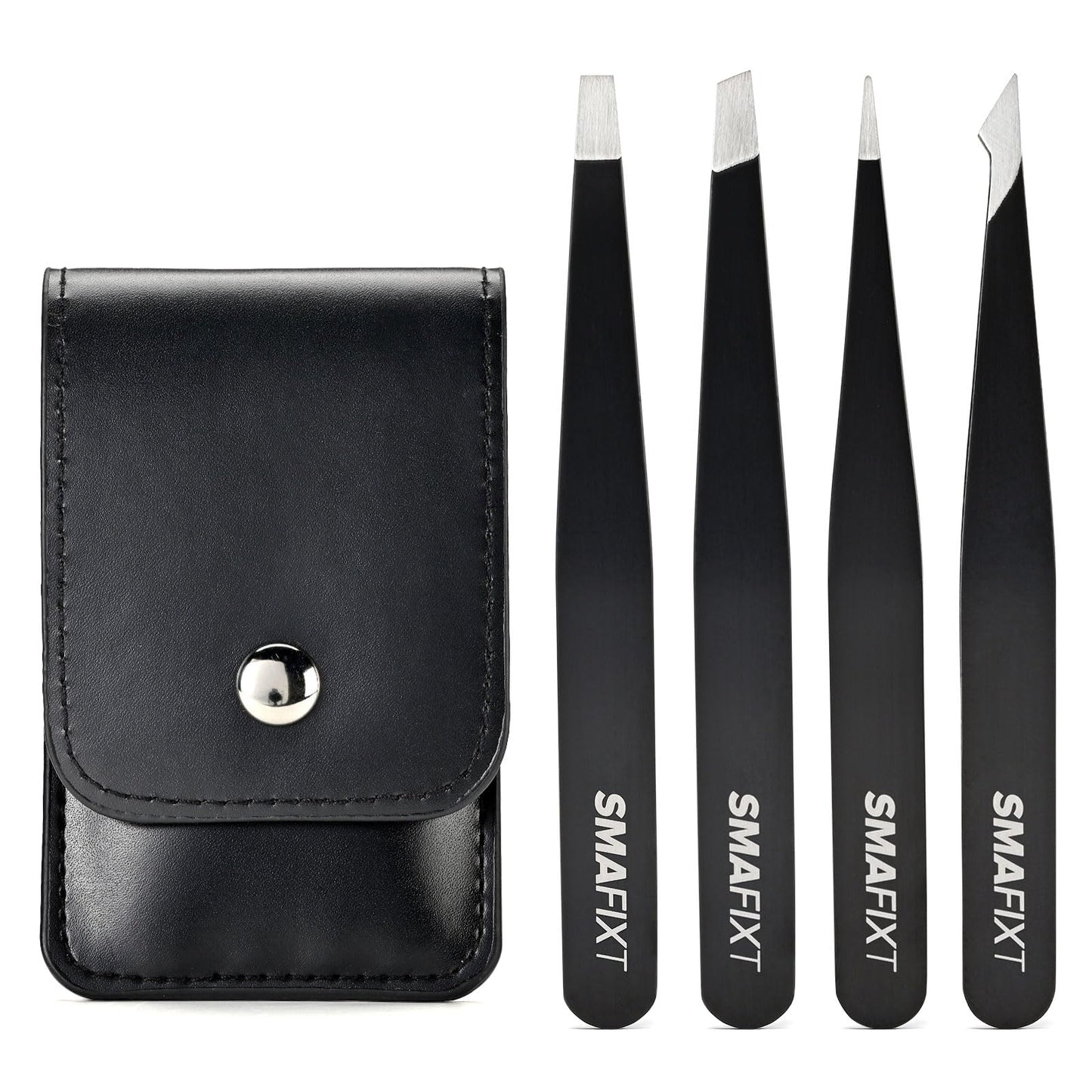 Smafixt Tweezers Set for Women and Men, Precision Stainless Steel Eyebrow & Facial Hair Tweezers for Ingrown Hair and Splinter Removal, with Travel Case