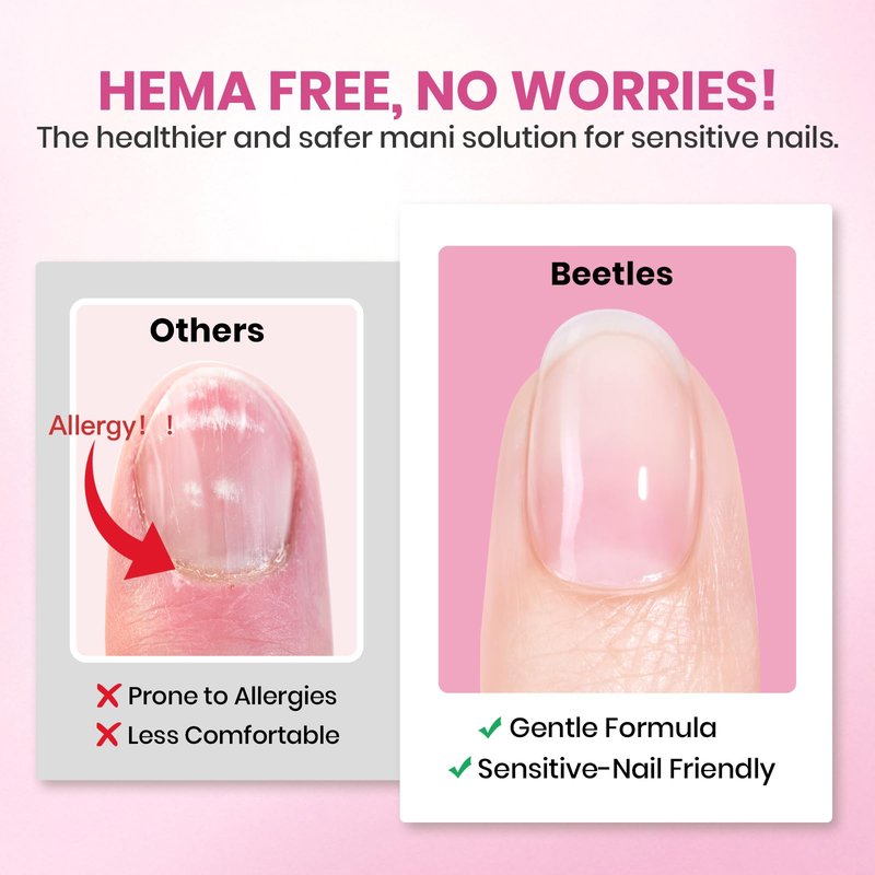 Beetles Gel Nail Kit Etch-X, Almond Short, 288pcs 12 Sizes Nail Tips, with 10ml Hema-Free Nail Glue Gel, Glue on Nails for Acrylic Press On Nail, Pre-Etched Half Matte Extension Set for Home DIY