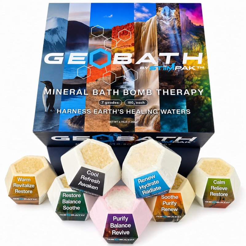 Magnesium & Epsom Salt Natural Mineral Bath Bombs | XL 180g | Skin Care & Muscle Relief Bath Soak Inspired by the World’s Healing Hot Springs | Dye & Fragrance Free | GeoBath (7 Pack)