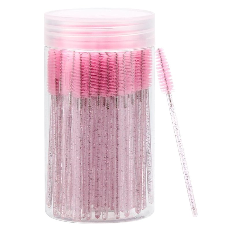 Skiennix Disposable Mascara Wands - Crystal Eyebrow Spoolies for Eyelash Extensions | 100 Pcs, Pink