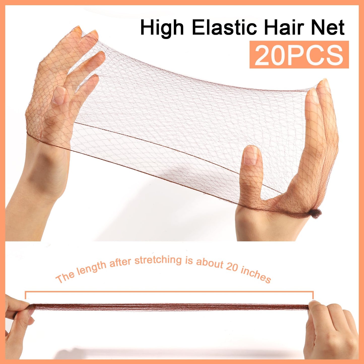 Teenitor Hair Net Set, Includes 20 Pcs Individually Packaged Hair Nets (20 inches) & 40 Pcs Hair Pins for Women Girls, Bun Maker, Brown