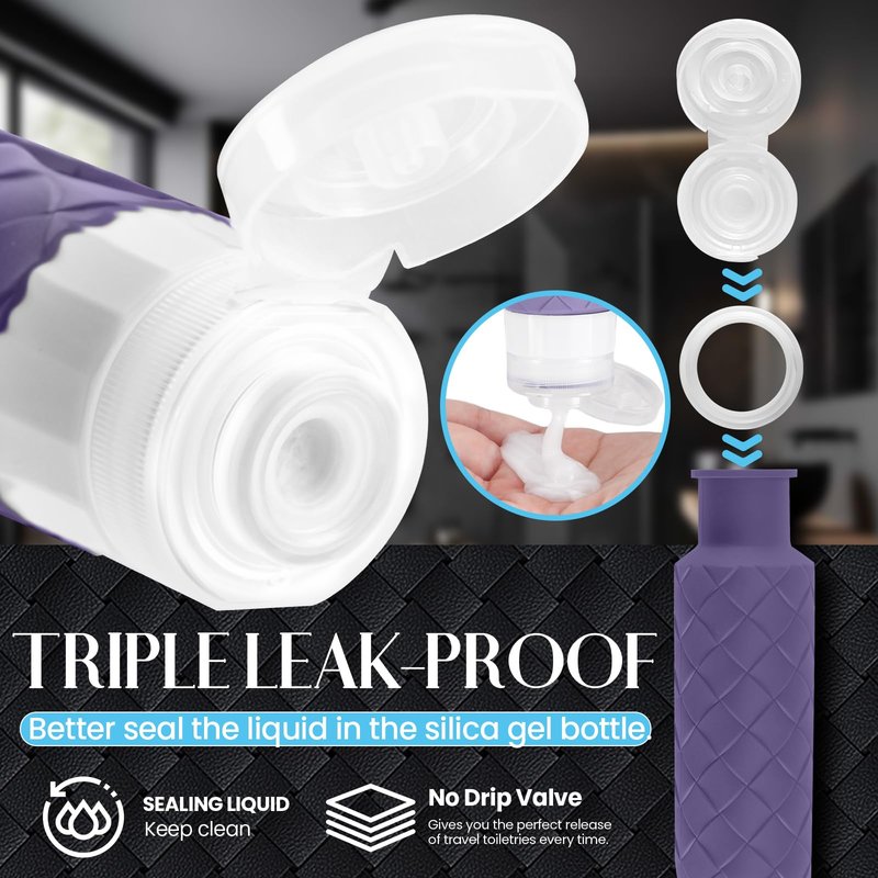 Silevoler Travel Bottles for Toiletries, TSA Approved Silicone Travel Size Containers for Toiletries, BPA Free Leak Proof Refillable Essentials Accessories, Shampoo and Conditioner Bottles (Purple)
