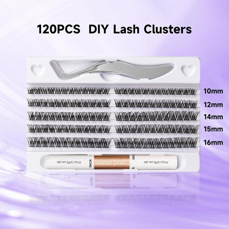 Skiennix Individual Lashes - 120 Cluster Eyelash Extensions with Applicator & Bond | 10-16mm Length C/D