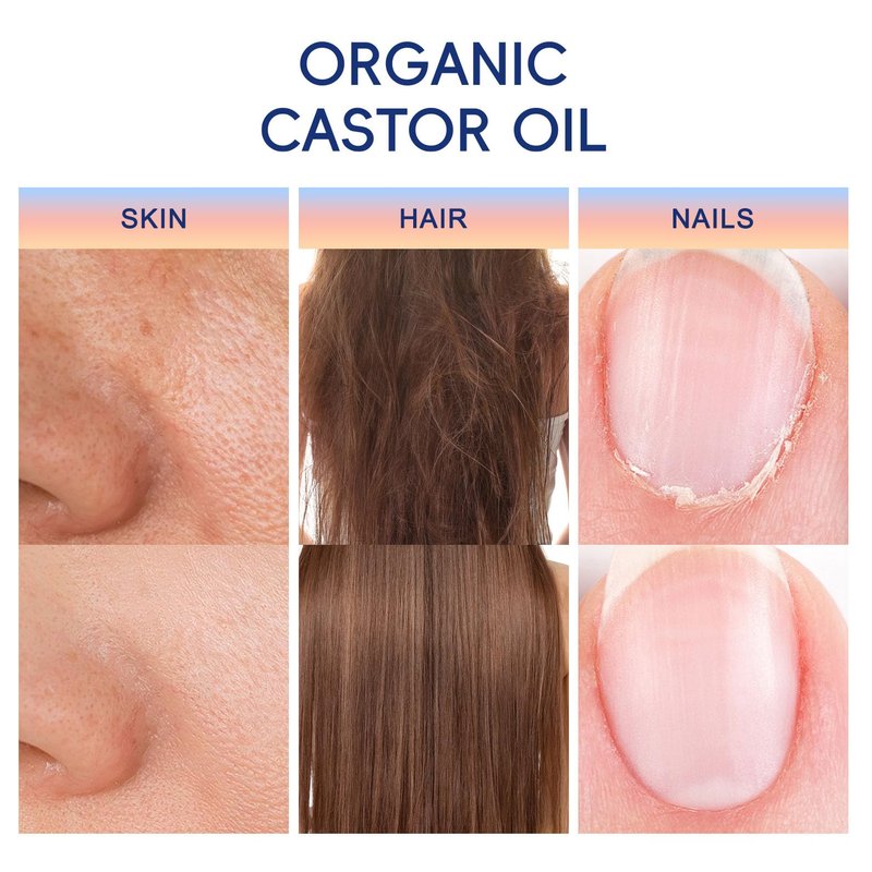Organic Castor Oil Roll On with Rose Quartz Roller, 100% Castor Oil Organic Cold Pressed, Hexane-Free, for Face and Body, Hair, Eyebrows, Moisturize Skin -1pcs