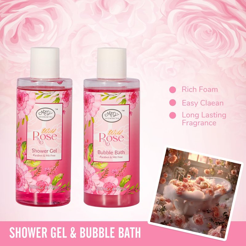 AM AROMANTRA Luxury Spa Gift Set for Women, Whole Body, Bath Set, Bath Gift Set, Rose Scented, 10 Pcs, Self Care, Best Friend, Mom, Sister, Valentine's Day Gift