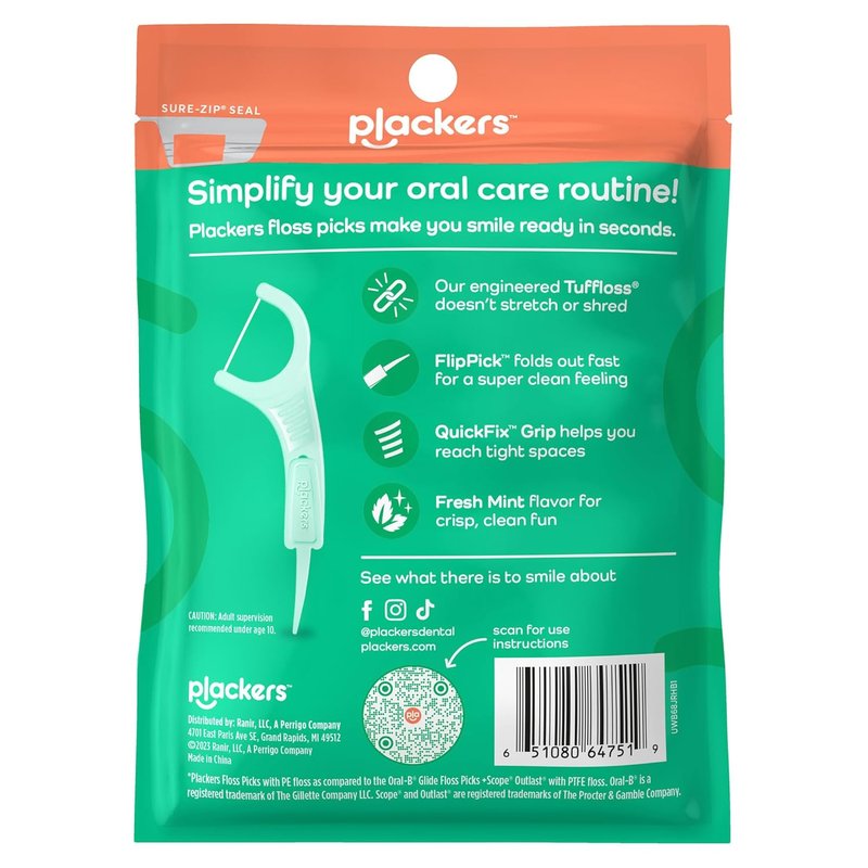 Plackers Micro Line Dental Floss Picks - Tuffloss Mint Flavor | 36 Count Pack of 2