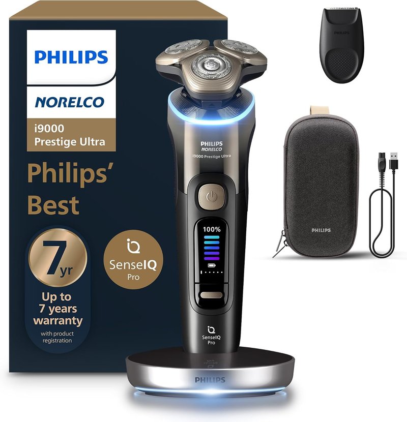 Philips Norelco Shaver i9000 Prestige - Wet & Dry Electric Shaver with SenseIQ Pro Technology | Black Gradient, 5 Modes, Precision Blades