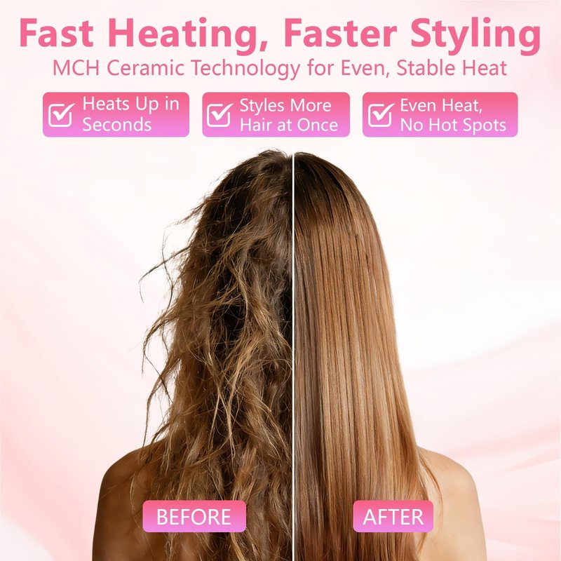 Go Brush Pro for Short Hair - 2026 Upgraded Cordless hair Straightening Brush, 4 Temperature Settings, Fast Heat, MCH Ceramic Care, 4000mAh Rechargeable Straightener for Frizz-Free Styling (pink)