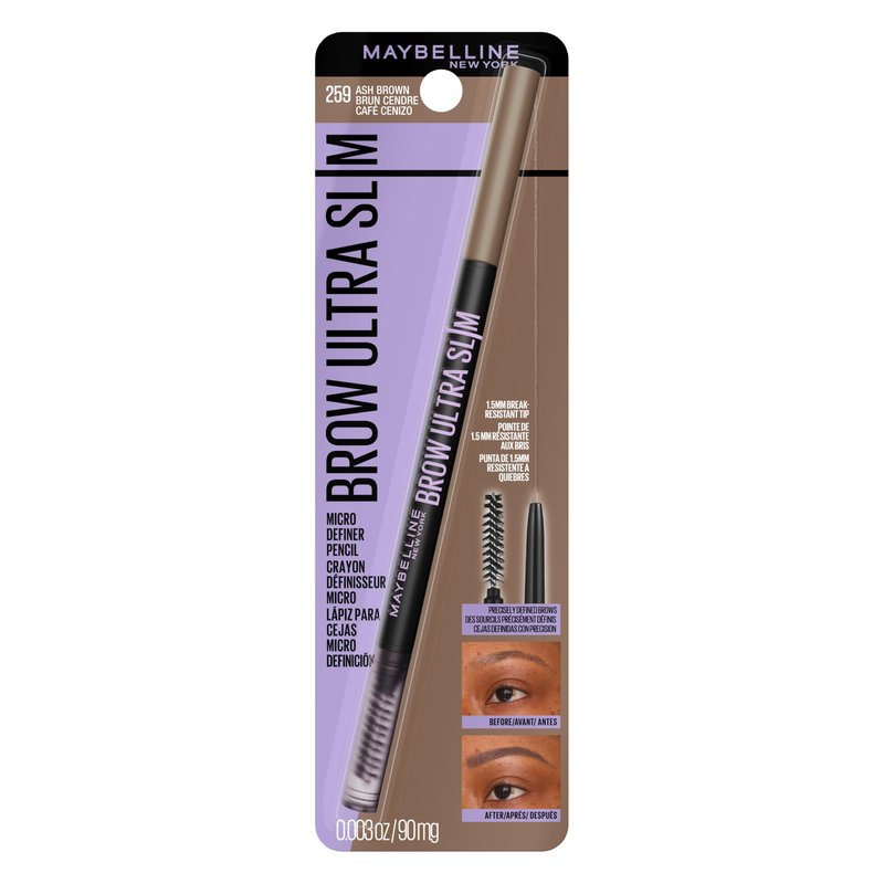 Maybelline Express Brow Ultra Slim Eyebrow Makeup, Brow Pencil with Precision Tip and Spoolie for Defined Eyebrows, Ash Brown (Packaging May Vary)