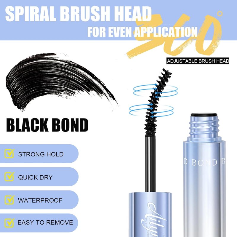Lash Cluster Glue - 150H Super Strong Hold Waterproof Bond | 2-in-1 Quick Dry, Latex-Free, Black (5ml + 5ml)