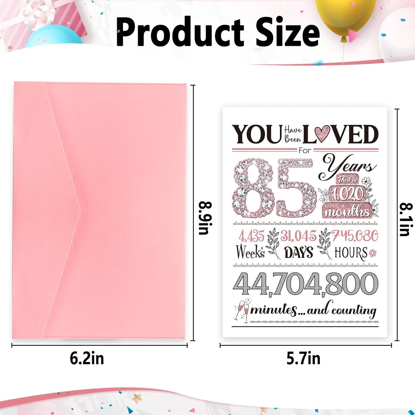 TSVATE 85th Birthday Card, 85th Birthday Gifts for Women, 85th Birthday Decorations, 85th Birthday Card for Women, Mom, Wife, Grandma, 85 Year Old Gifts Rose Gold