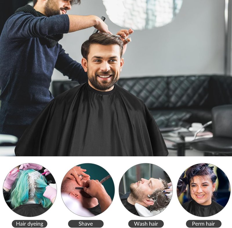 Hair Cutting Cape Set - Waterproof Anti-Static Barber Cape with Neck Brush & Disposable Paper | 57" x 51" (Black)